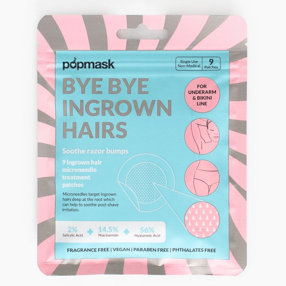 Popmask Bye Bye Ingrown Hairs packaging on a white background