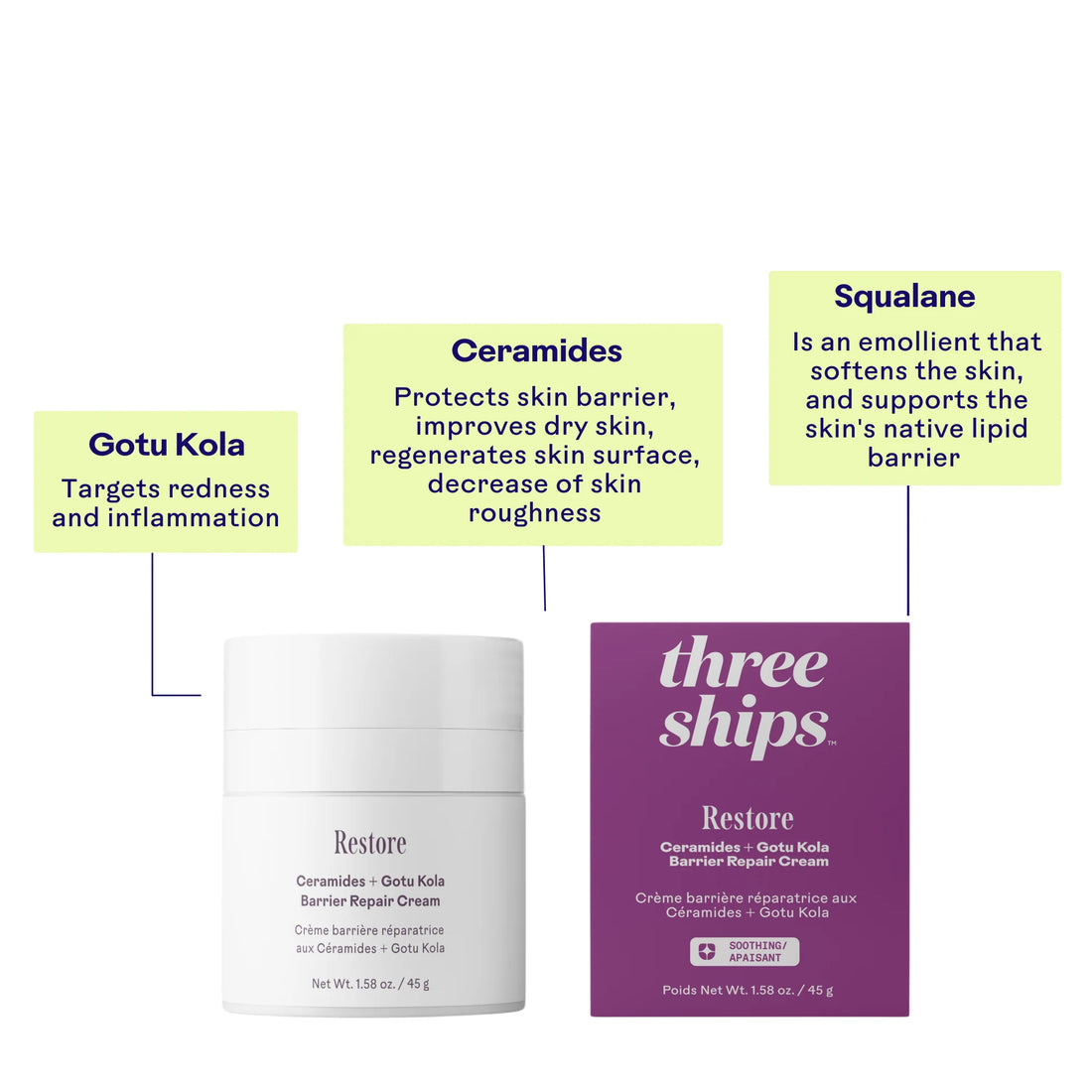 Three Ships Restore Ceramides + Gotu Kola Barrier Repair Cream