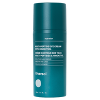 Riversol Multi-Peptide Eye Cream in a teal cylindrical bottle with white text, shown on a solid white background.