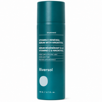 A 50 mL bottle of Riversol Vitamin C Renewal Serum with Hinokitil, featuring a dark teal cap and body with white text and a small light gray circle on the front, set against a plain white background.