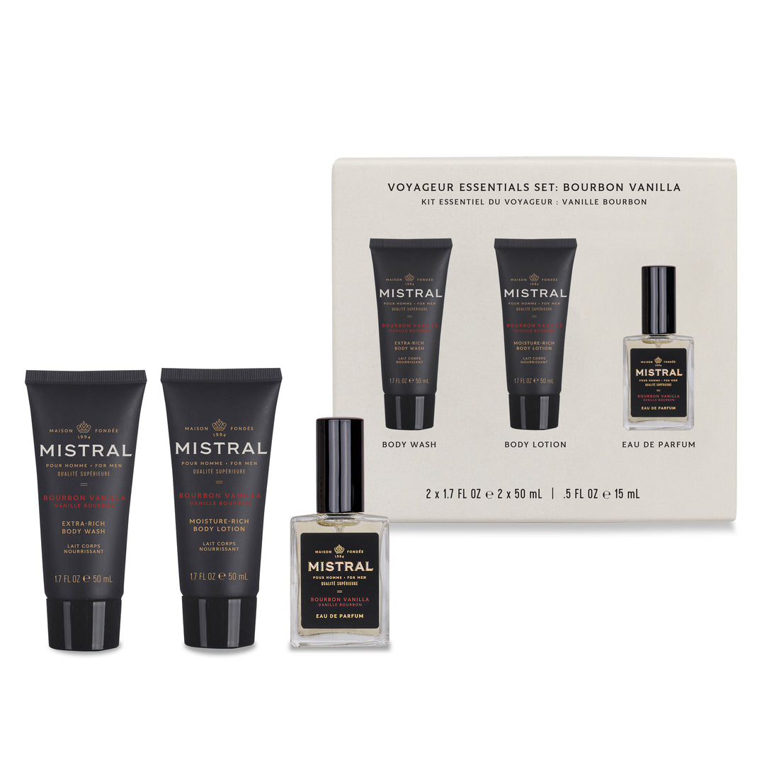 Mistral Men's Collection Voyageur Essential Set | Bourbon Vanilla Travel Trio
