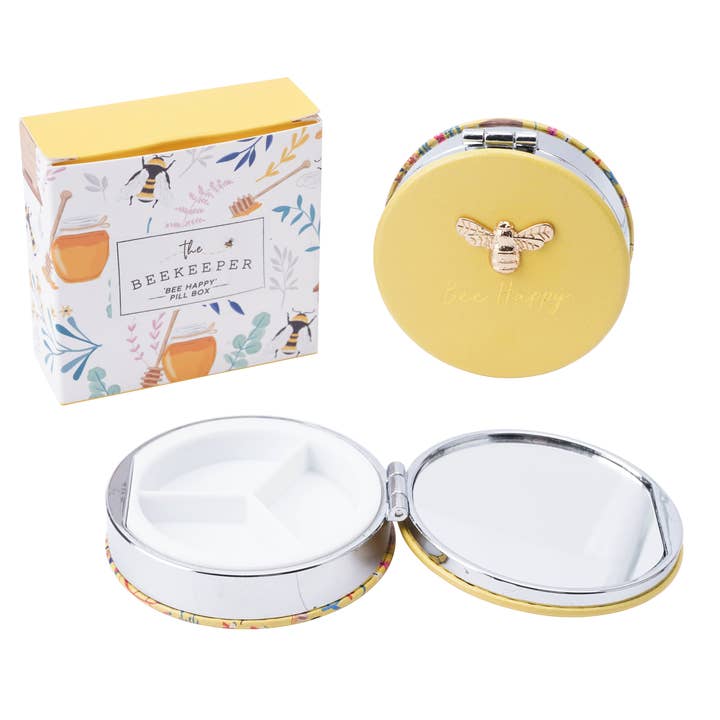 Adorable Pill Box w Mirror: Bee Happy