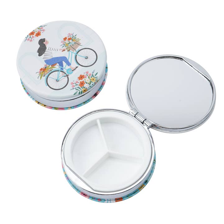 Adorable Pill Box w Mirror: Flower Market