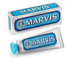 Two tubes of Marvis toothpaste on a white background