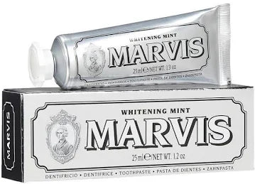 Marvis Whitening Mint toothpaste tube on a white background
