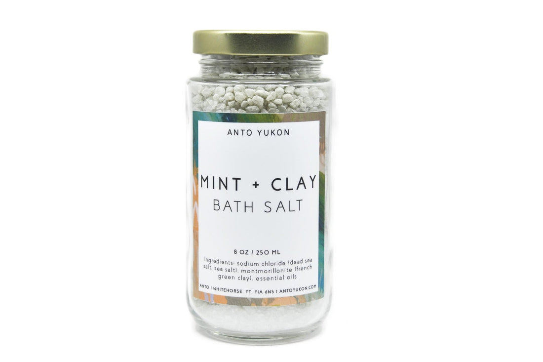 Anto Yukon Bath Salt 8oz Jar: Mint + Clay